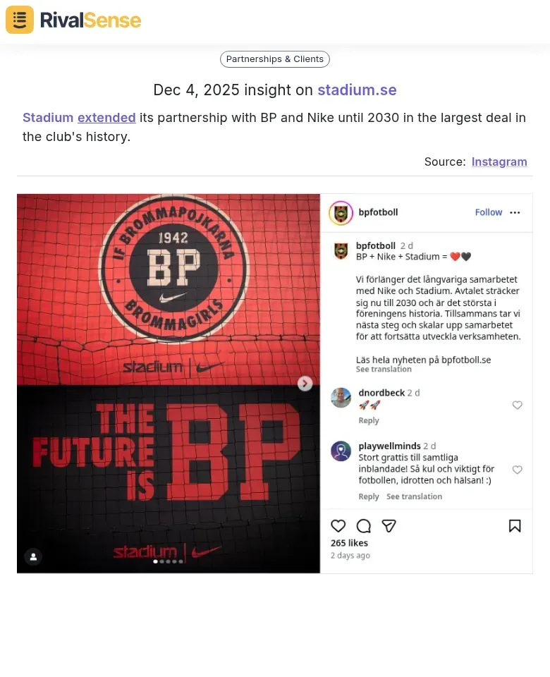 Stadium Partnership Extension