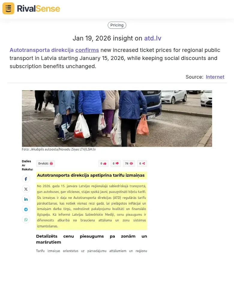 Autotransporta direkcija pricing update