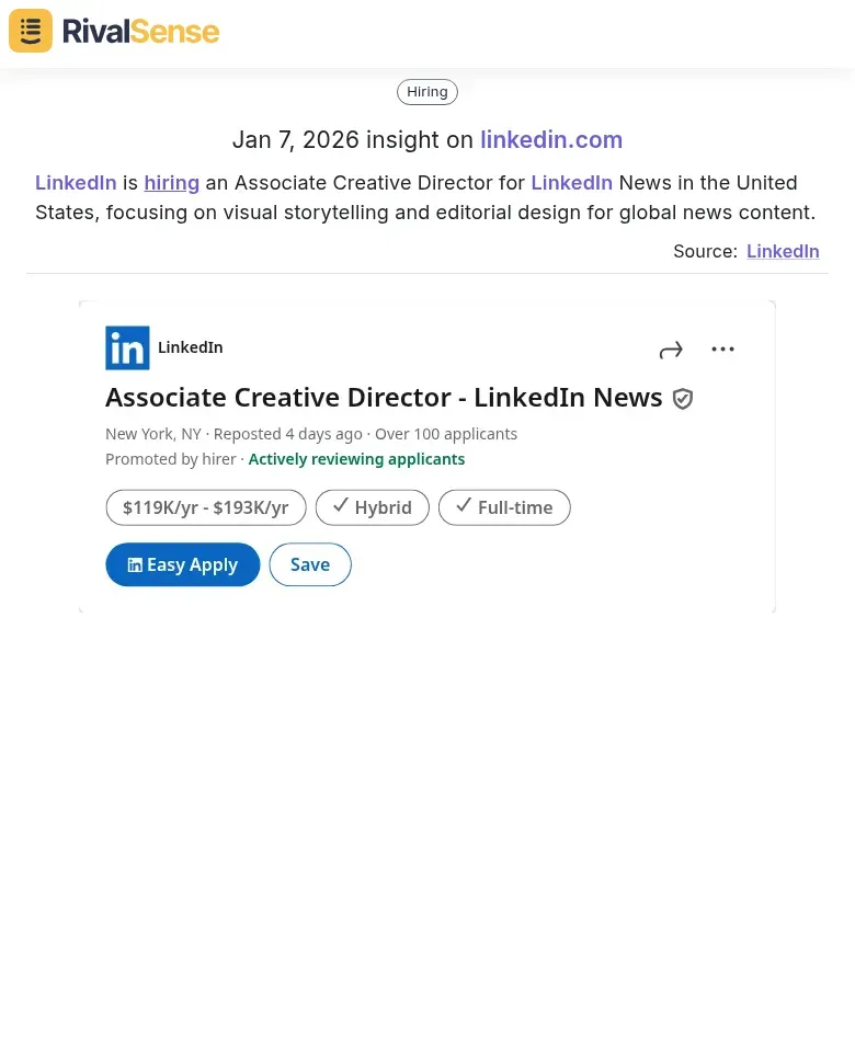 LinkedIn is hiring an Associate Creative Director for LinkedIn News in the United States