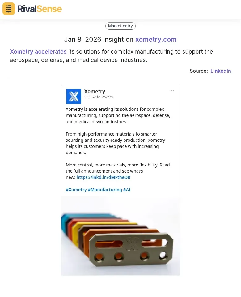 Xometry accelerates its solutions for complex manufacturing to support the aerospace, defense, and medical device industries.