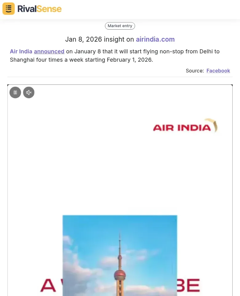 Air India announced on January 8 that it will start flying non-stop from Delhi to Shanghai four times a week starting February 1, 2026.