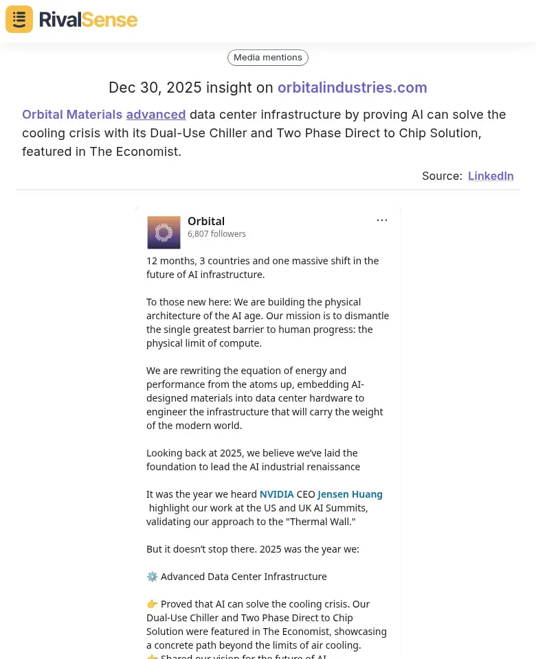 Orbital Materials Feature in The Economist