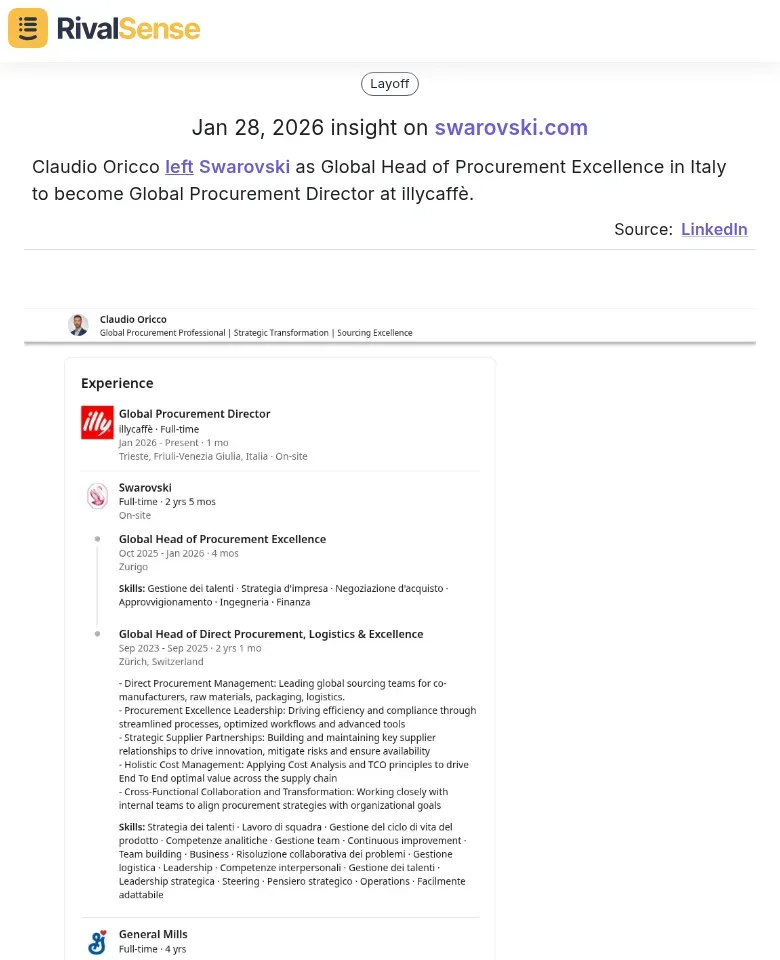 Claudio Oricco's move from Swarovski to illycaffè