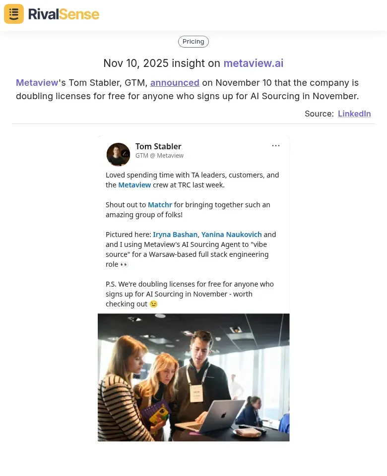Metaview promotional offer from RivalSense