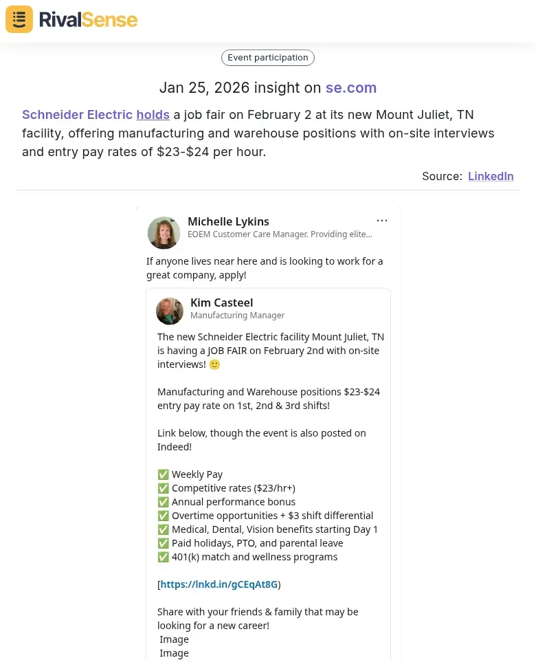 Schneider Electric job fair announcement