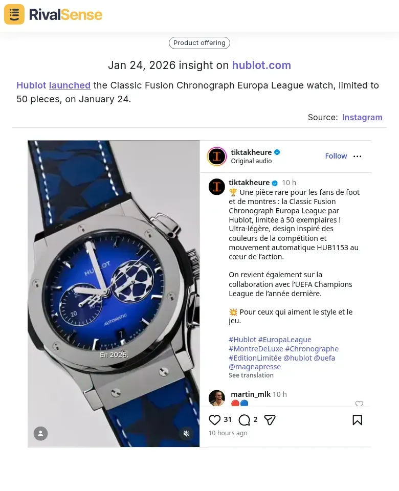 Hublot Classic Fusion Chronograph Europa League watch