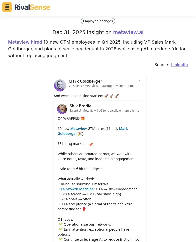 Metaview hiring insights from RivalSense