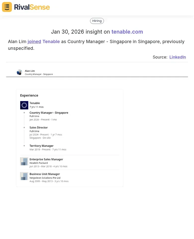 Alan Lim joining Tenable