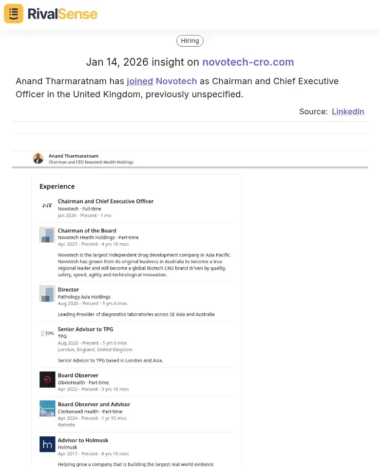 Anand Tharmaratnam joins Novotech as Chairman and CEO