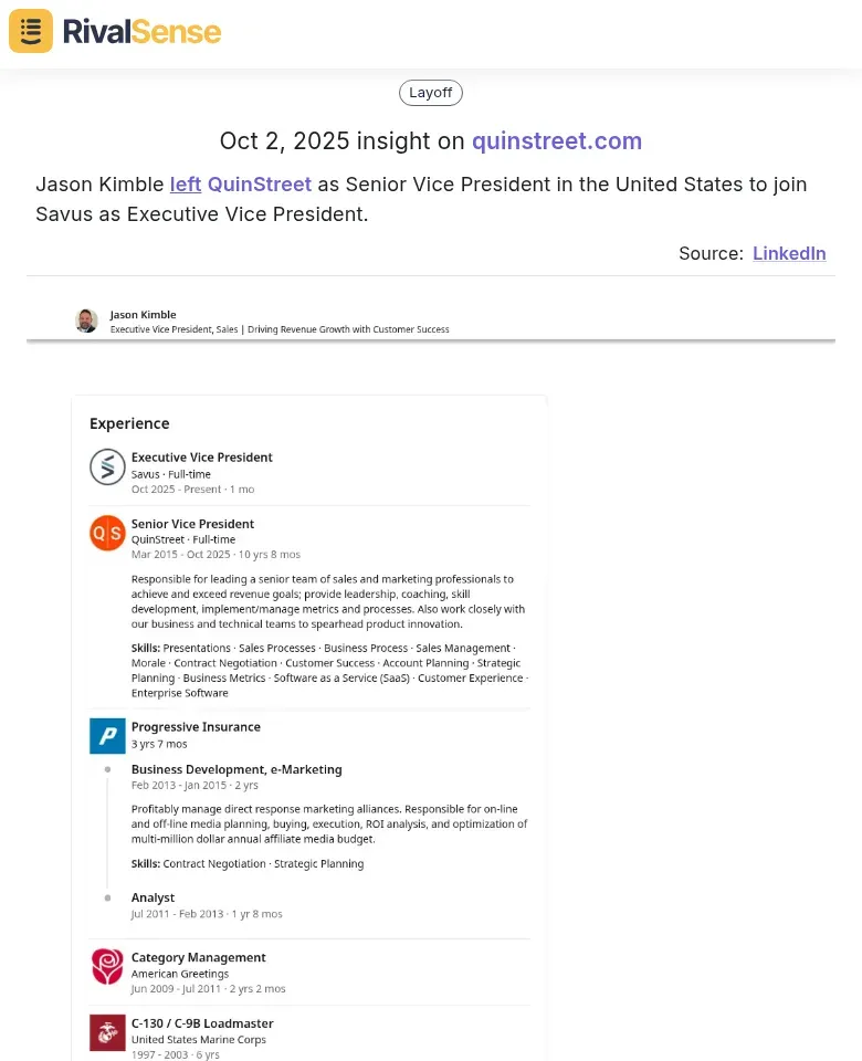 Jason Kimble Departure