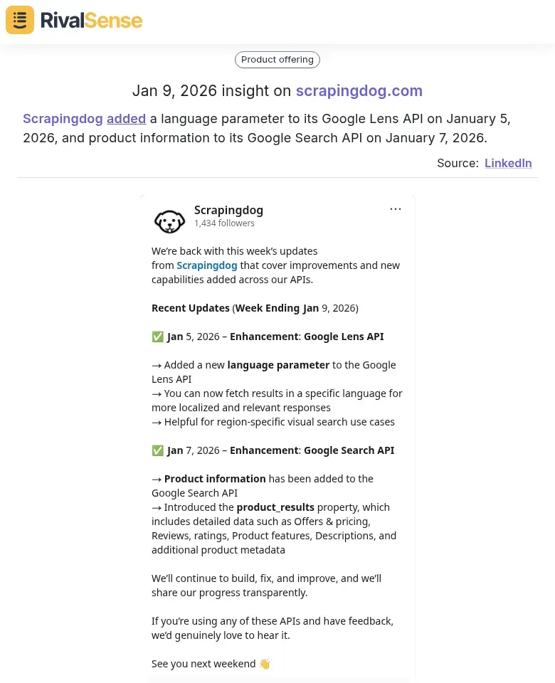 Scrapingdog API updates visual