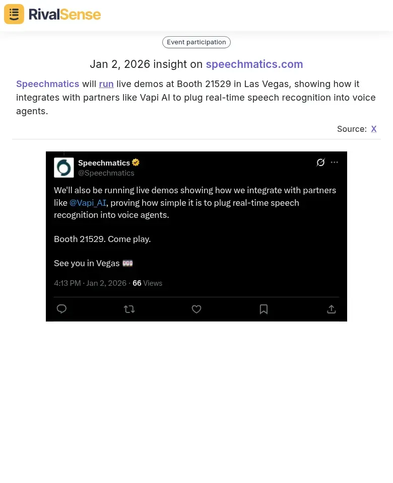 Speechmatics event insight showing demo details