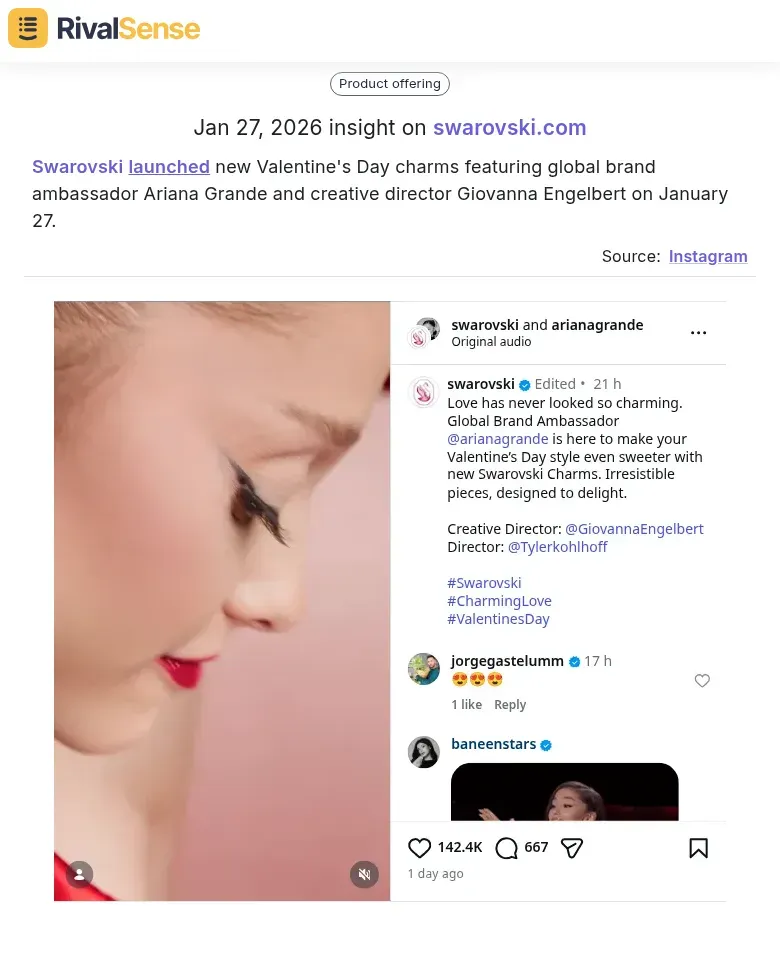 Swarovski Valentine's Day charms featuring Ariana Grande and Giovanna Engelbert