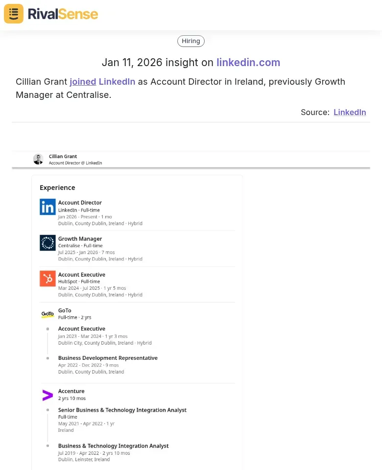 Cillian Grant joined LinkedIn as Account Director in Ireland