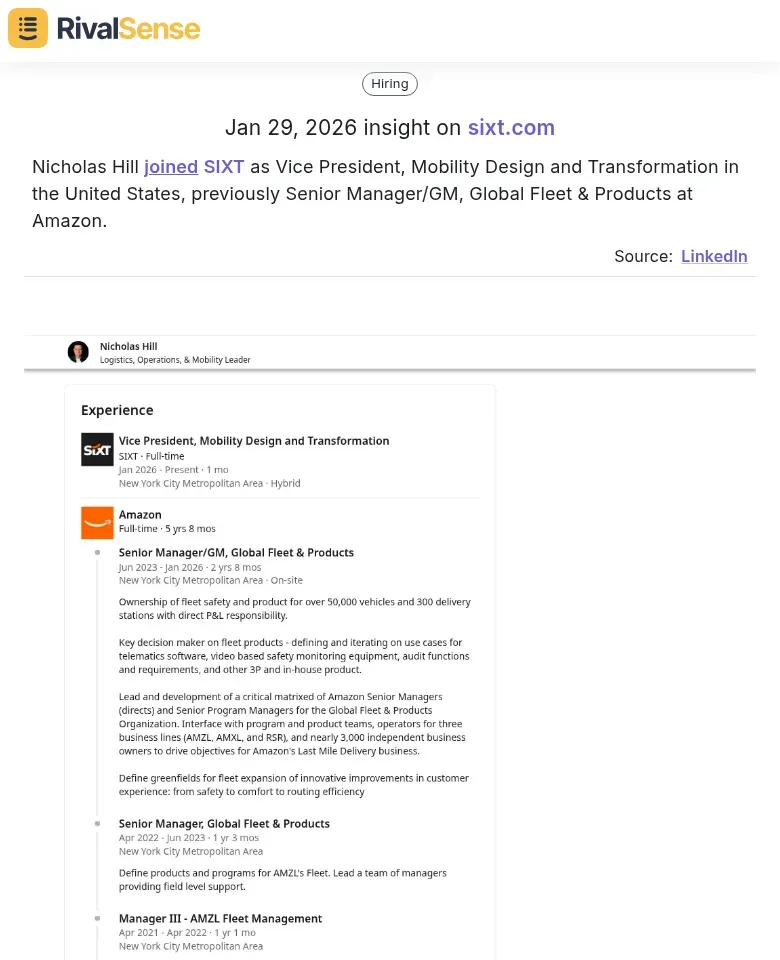 Nicholas Hill joined SIXT as Vice President, Mobility Design and Transformation