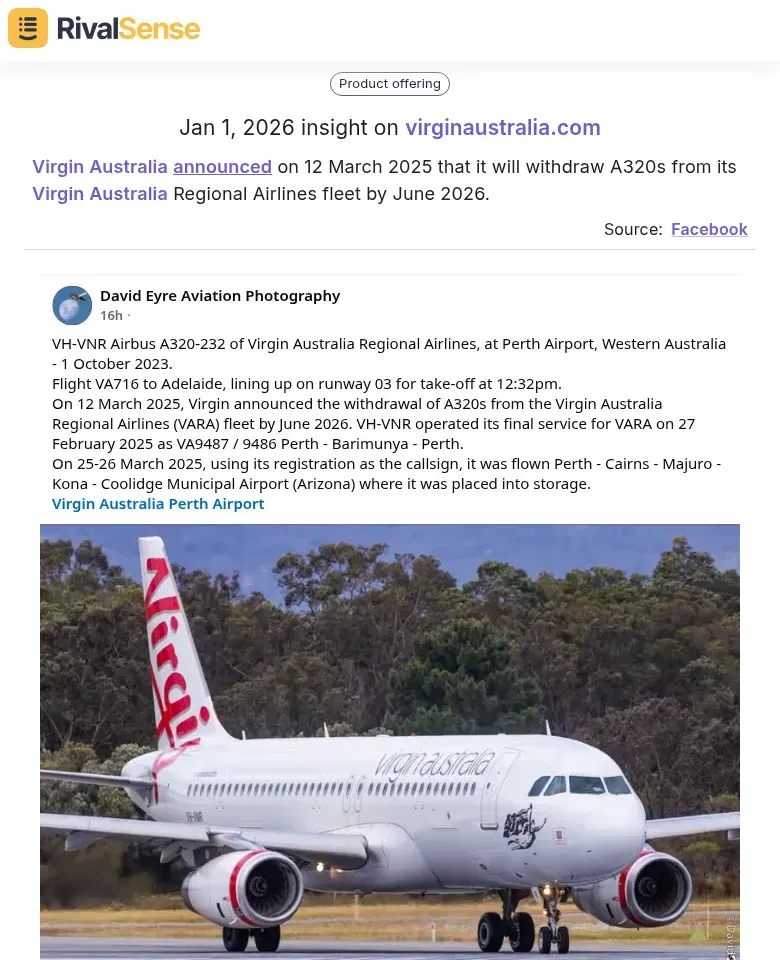 Virgin Australia A320 fleet withdrawal