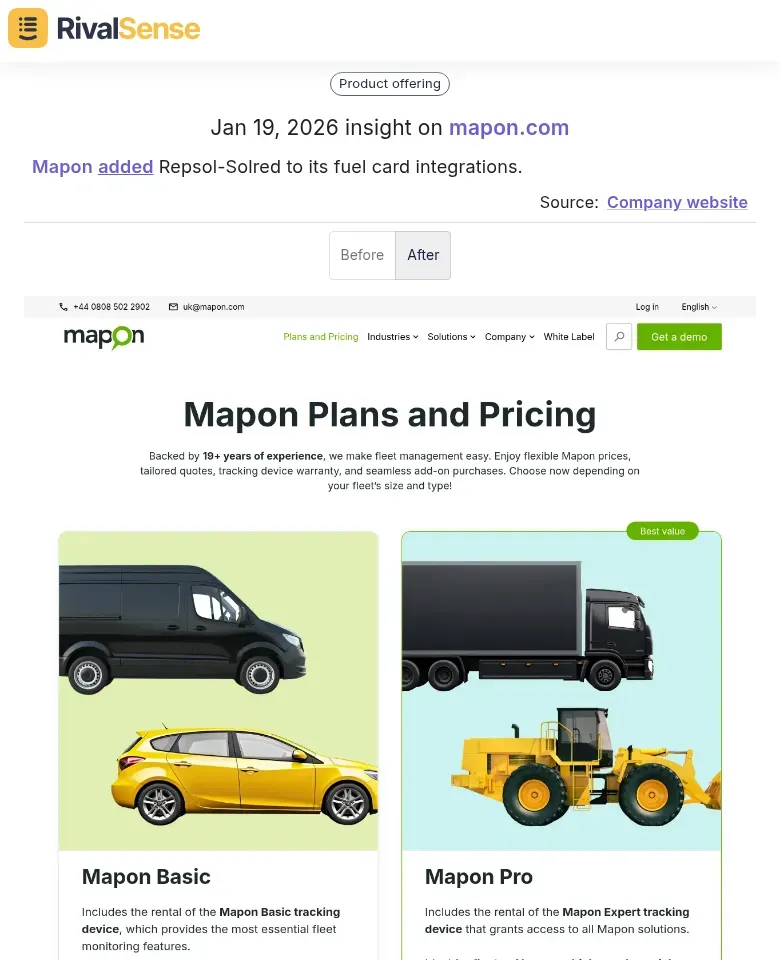 Mapon Fuel Card Integration