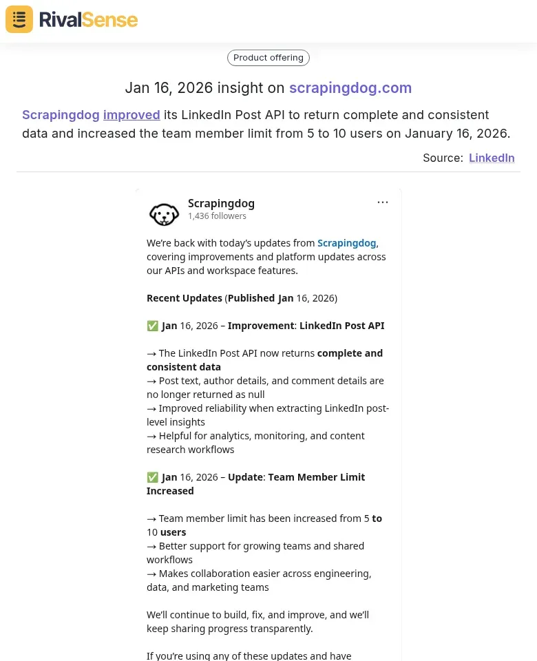 Scrapingdog product update insight
