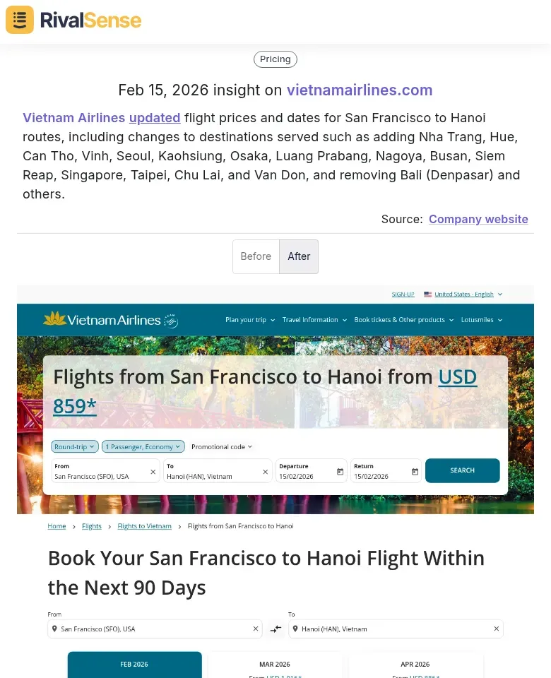 Vietnam Airlines Pricing Update