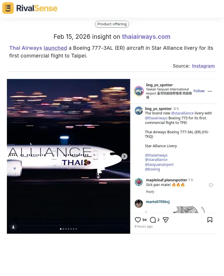 Thai Airways product launch insight