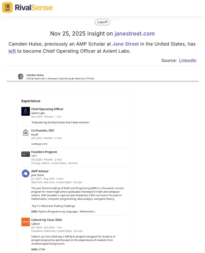 Camden Hulse career move insight