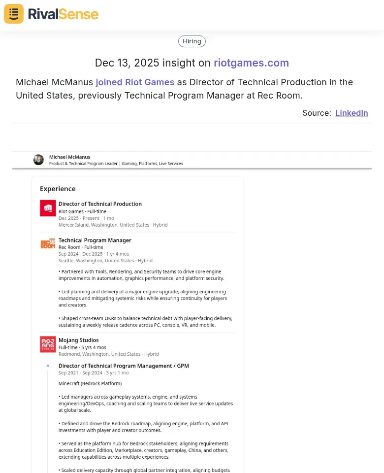 Michael McManus joining Riot Games