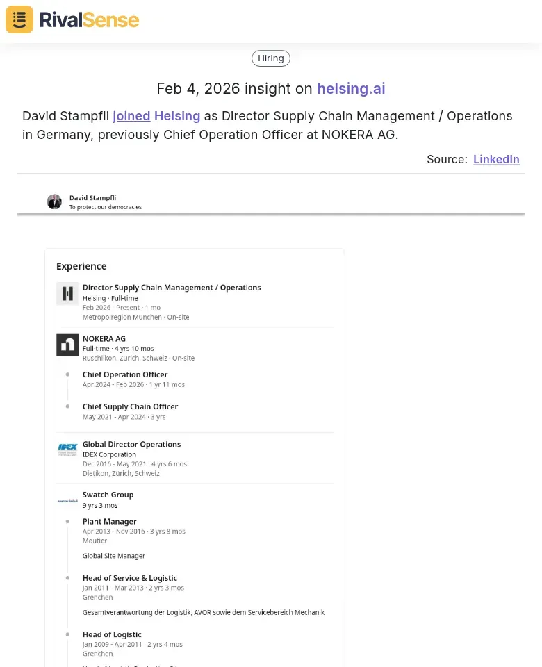 David Stampfli joined Helsing as Director Supply Chain Management / Operations in Germany