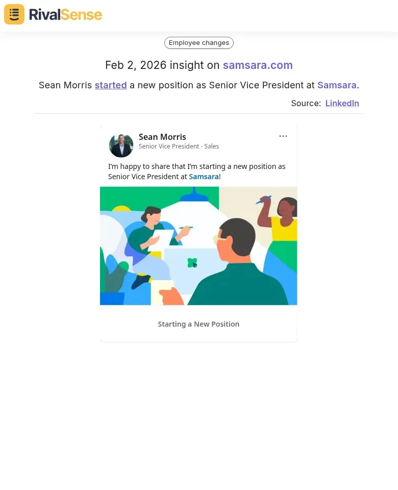 Sean Morris started a new position as Senior Vice President at Samsara