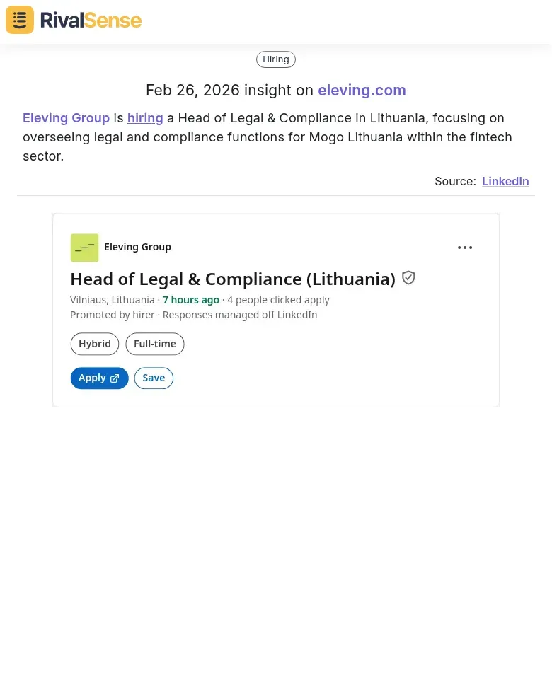 Eleving Group Hiring Insight