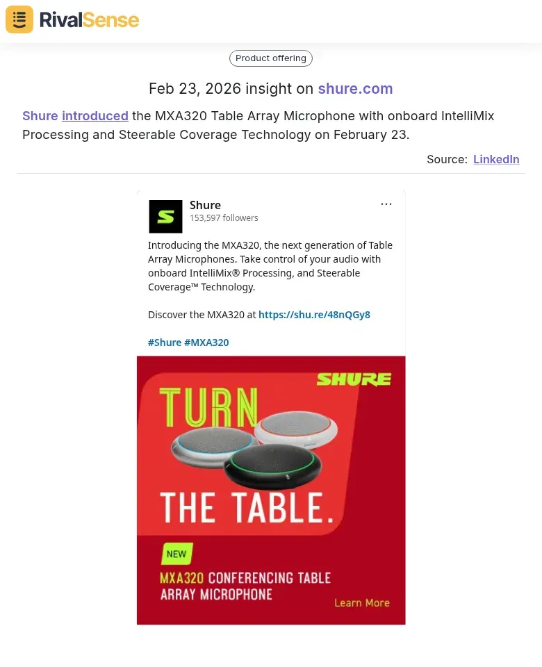 Shure MXA320 Product Launch Insight