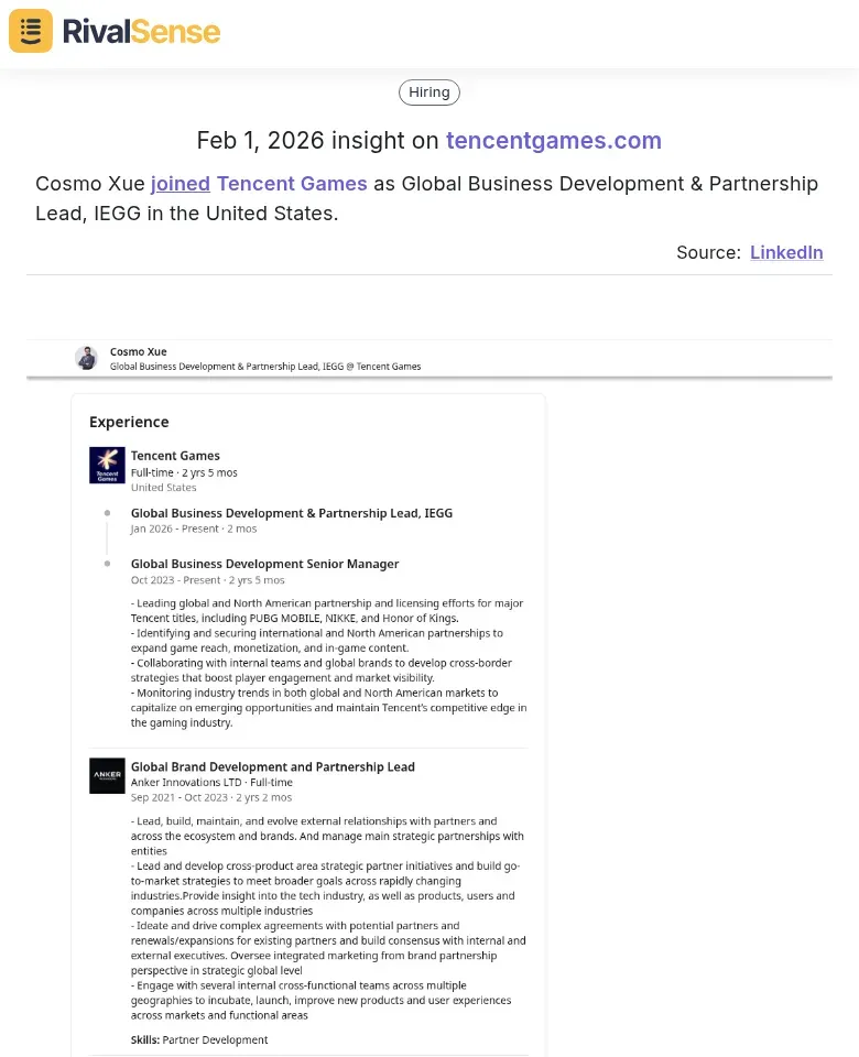 Cosmo Xue joined Tencent Games as Global Business Development & Partnership Lead