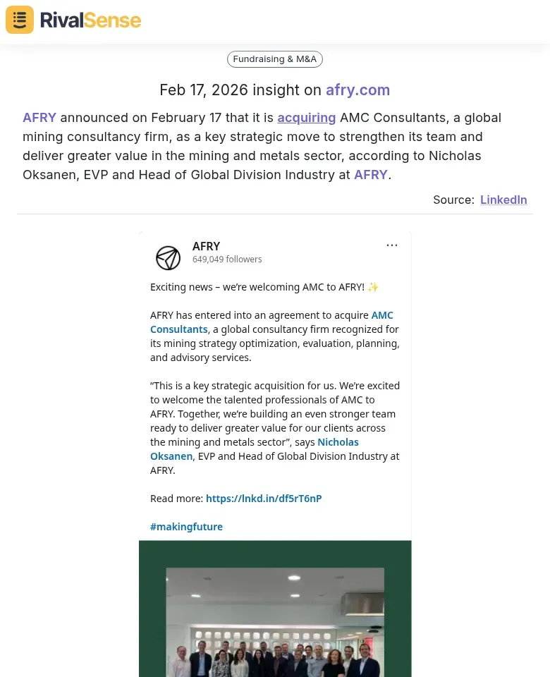 AFRY Acquires AMC Consultants