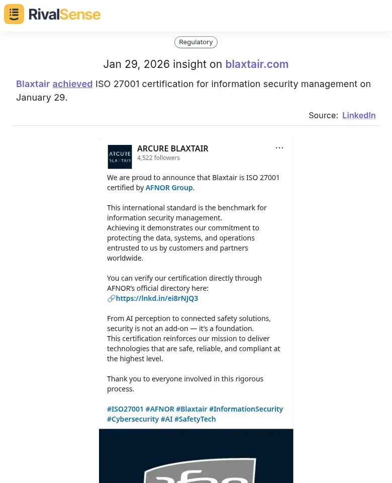 Blaxtair ISO 27001 Certification