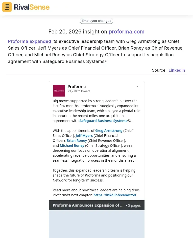 Proforma executive team expansion