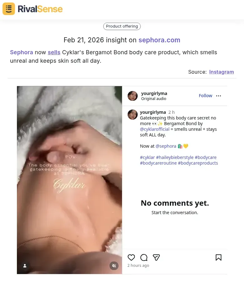 Sephora sells Cyklar's Bergamot Bond product