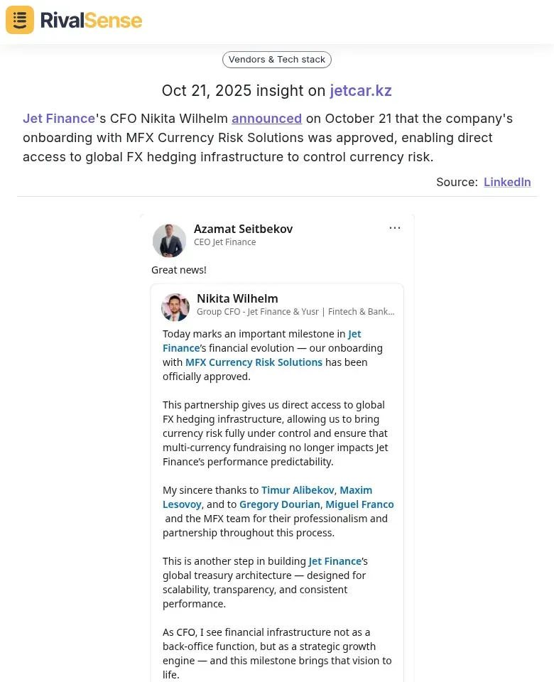 Jet Finance's FX hedging partnership