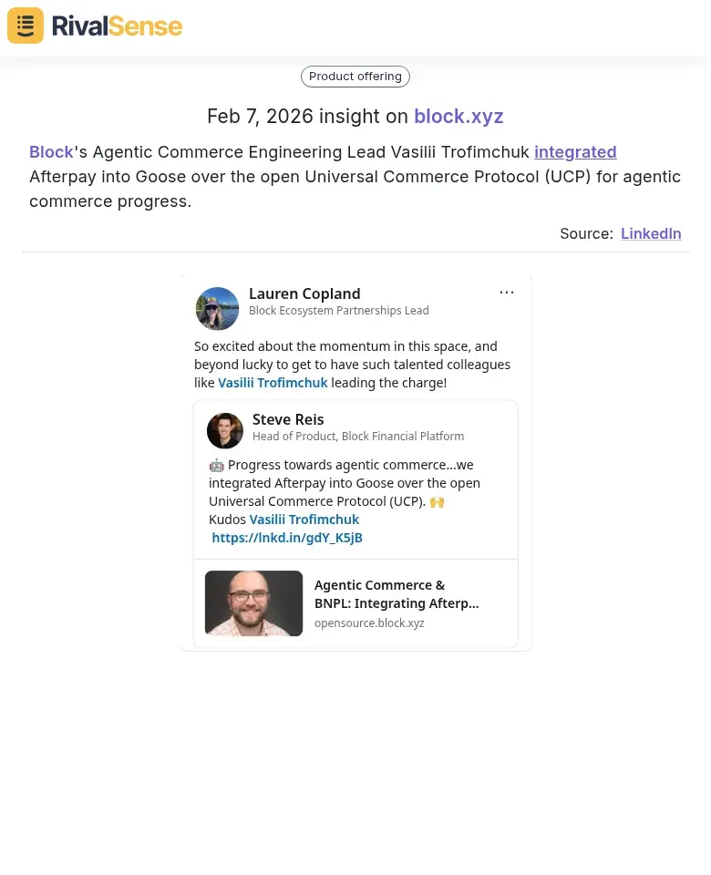 Block's Afterpay Integration via UCP