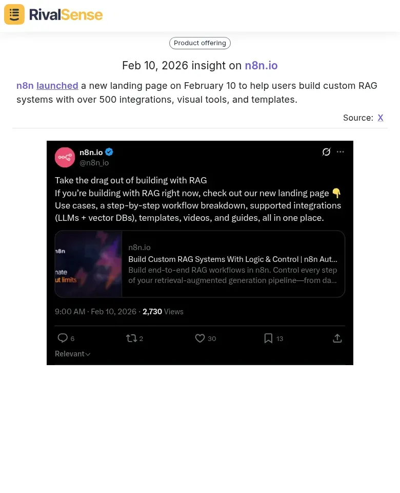 n8n launched a new landing page for custom RAG systems