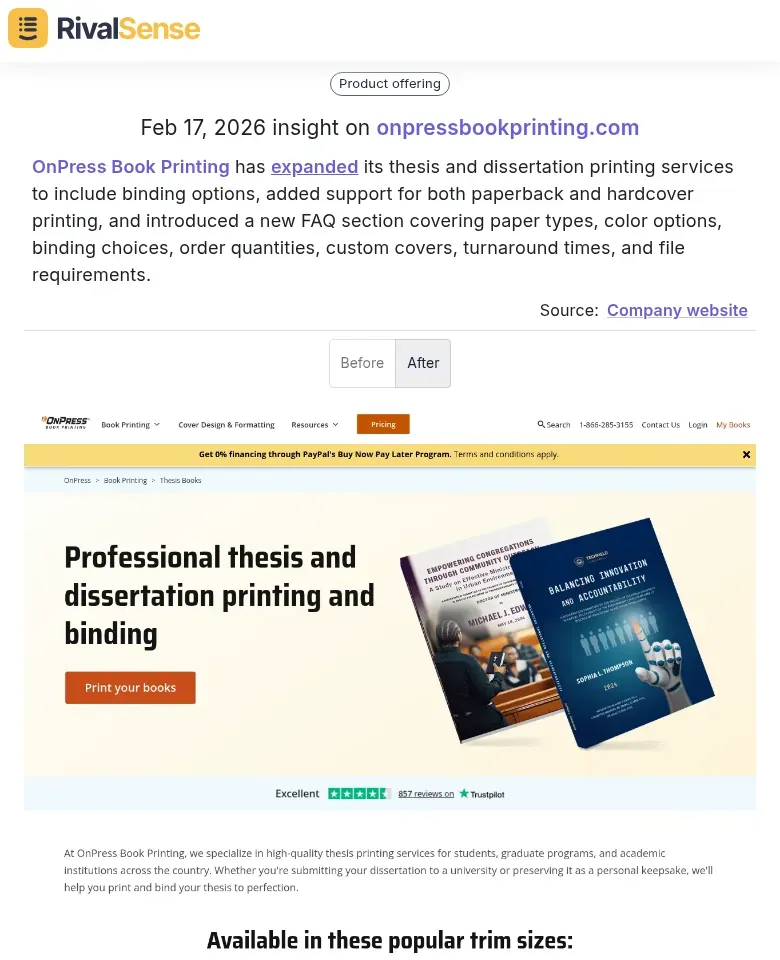 OnPress Book Printing product updates