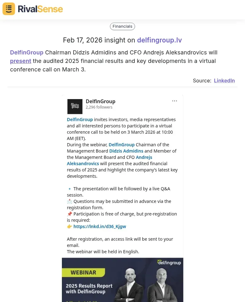 DelfinGroup financial presentation