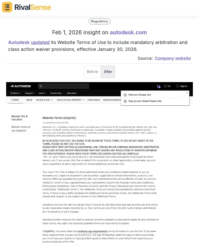 Autodesk updated its Website Terms of Use