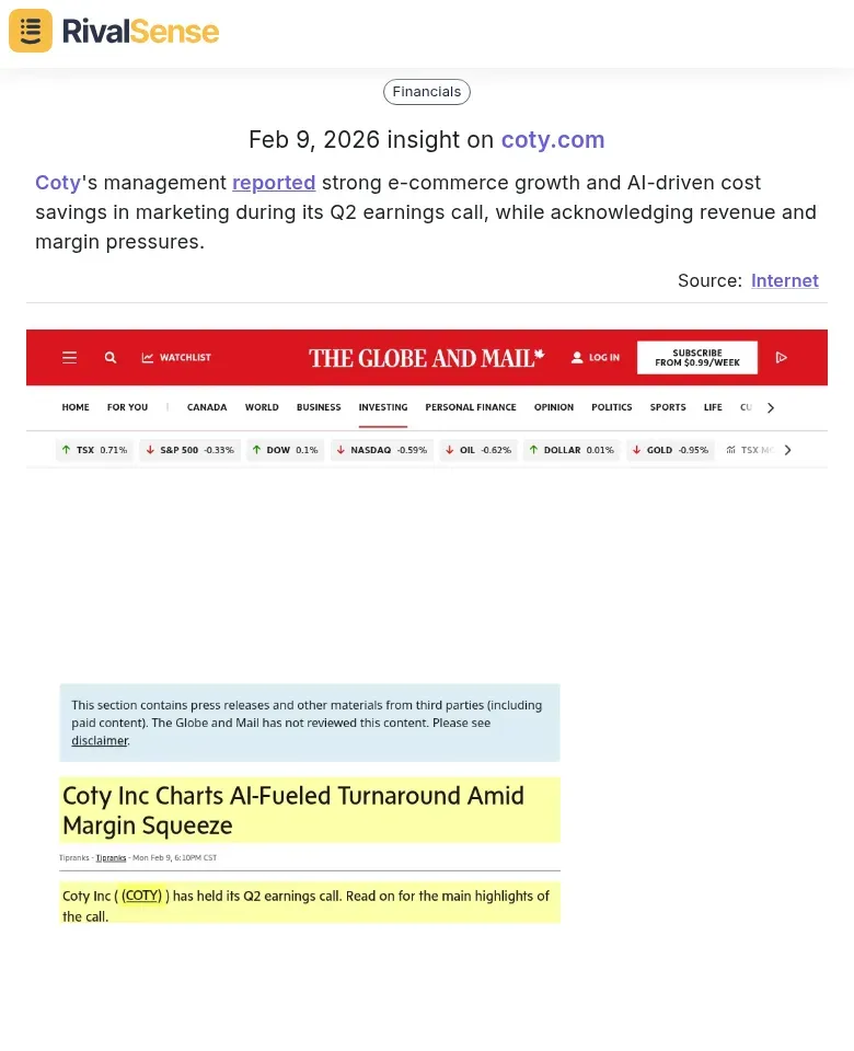 Coty's Management Report on E-commerce and AI