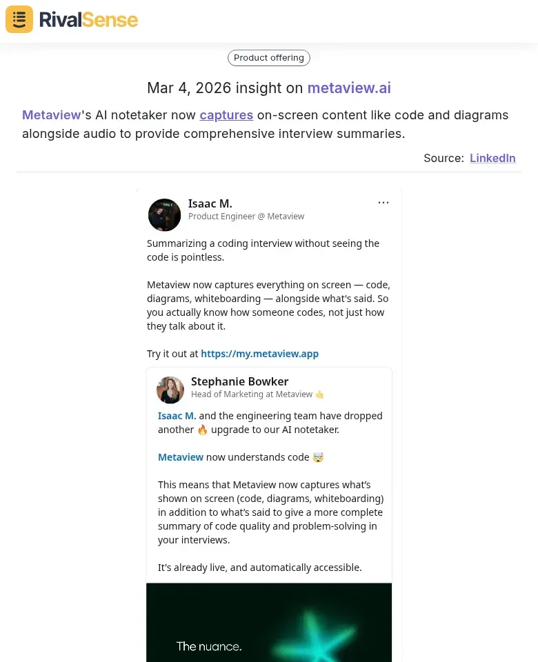 Metaview AI Notetaker Update