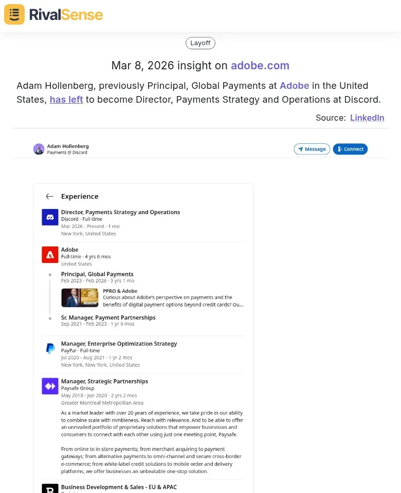 Adam Hollenberg leaves Adobe for Discord