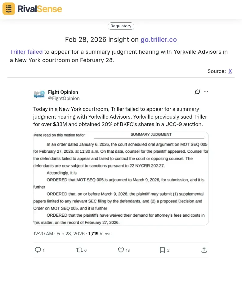 Triller missed a summary judgment hearing