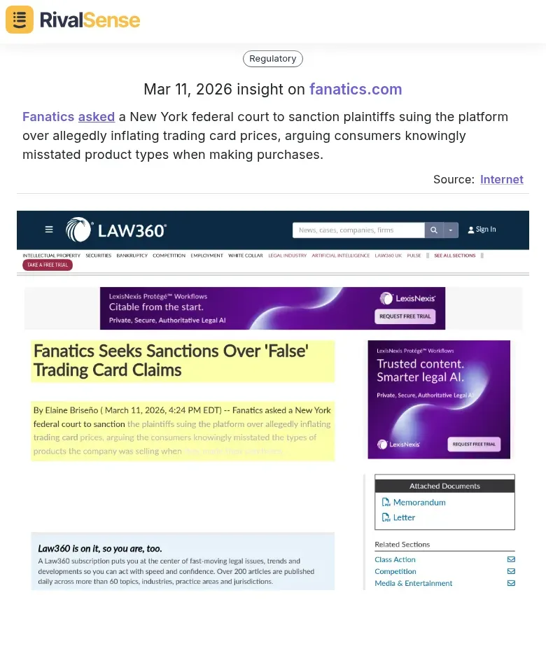 Fanatics Court Sanction Request