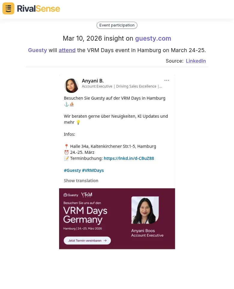 Guesty attending VRM Days event insight from RivalSense