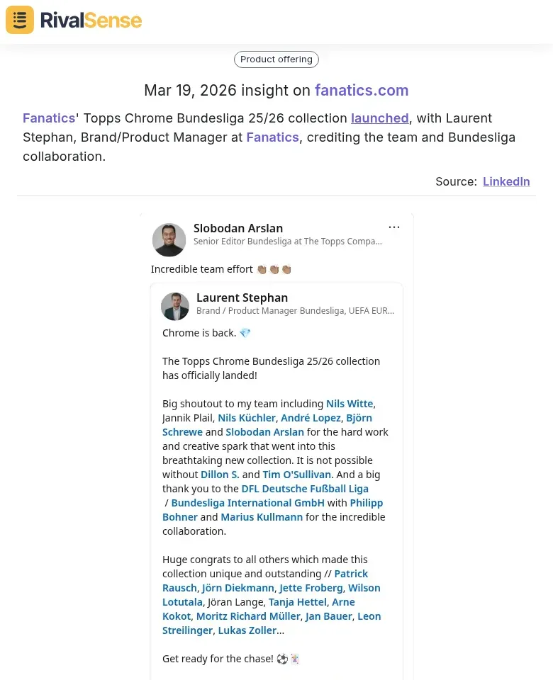 Fanatics' Topps Chrome Bundesliga 25/26 collection