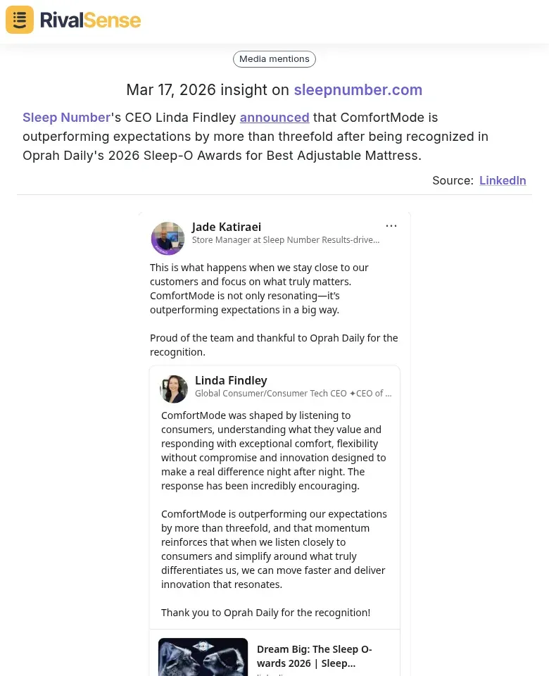 Sleep Number Announcement