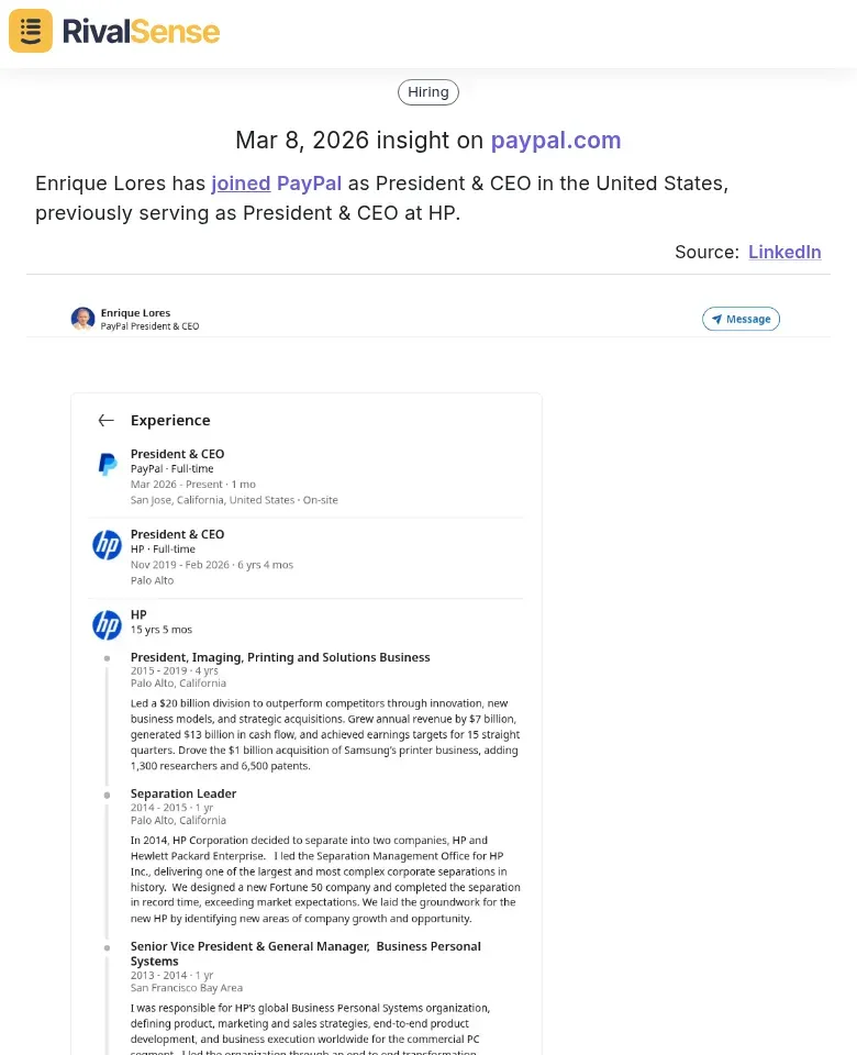 Enrique Lores has joined PayPal as President & CEO